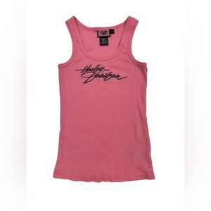 Harley Davidson Pink Embroidered Logo Ribbed Tank